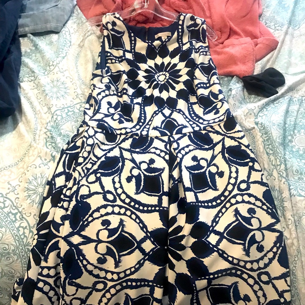 Blue and white floral print dress